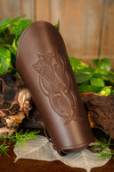 Leather bracer with Viking motif L, underarm guard, brown
