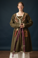 Caftán vikingo Skadi, verde oliva, mezcla de lana