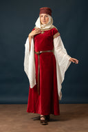 Bliaut Agnes, fluweel, rood-wit