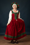 Landsknecht Kampfrau ruha Hannah, kirtle, gyapjú, zöld-piros