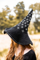 Witch hat with stars, black, wool