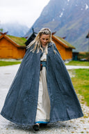 Embroidered cloak Damia with fibula, grey, wool mix