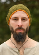 Czapka szydełkowana, 100% wełna, zielono-żółta