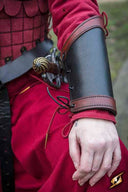 Bracciali Warrior in pelle, protezioni avambraccio, nero-rosso, coppia