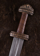 Viking sword island Eigg damascus steel, leather grip, semi-sharp