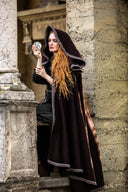 Broderad mantel Lyra, brun, ullmix