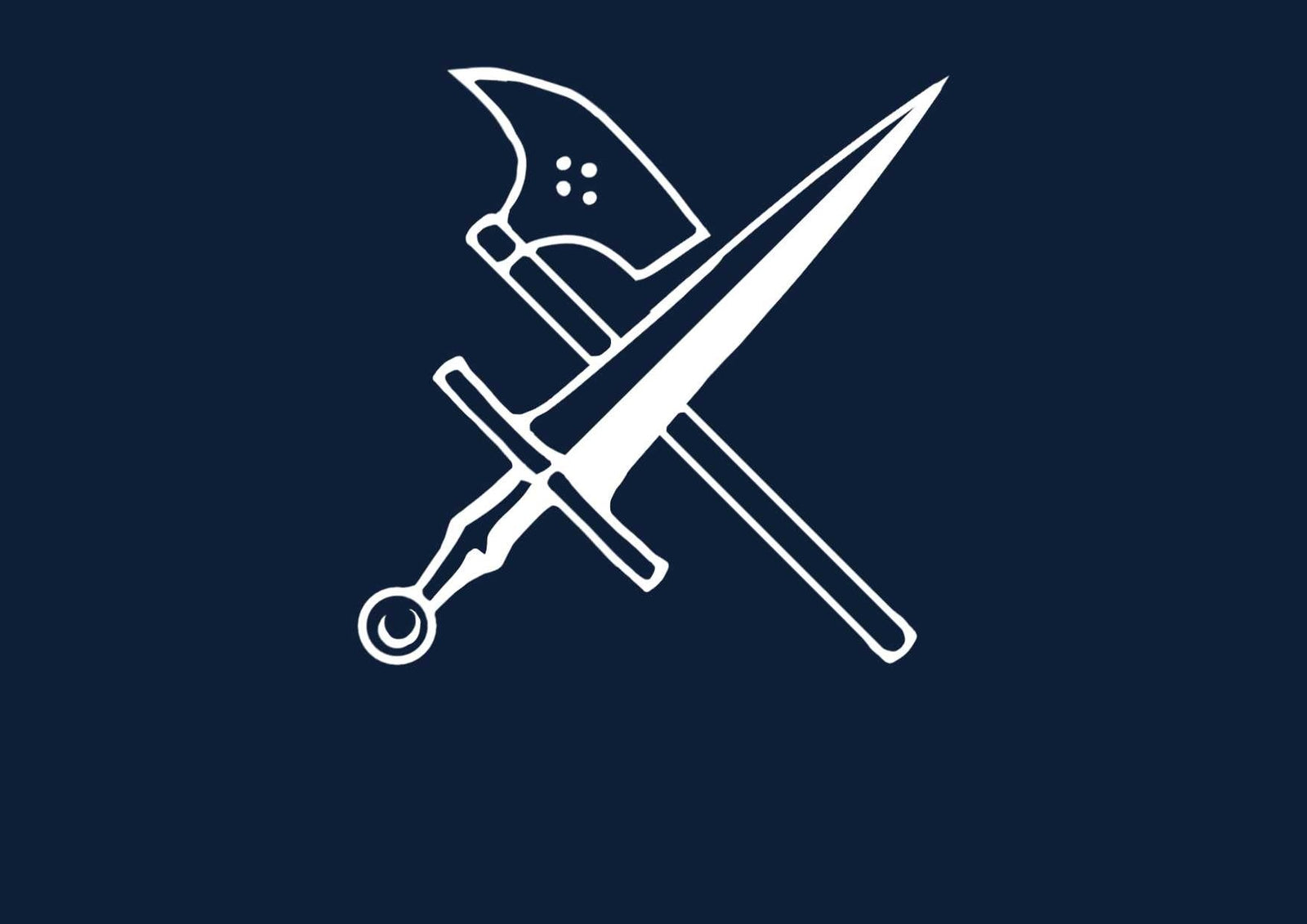 een tekening van een zwaard en een bijl