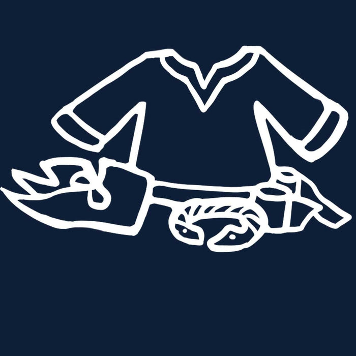 Een tekening van een tuniek, een paar schoenen, sieraden en een tasje.