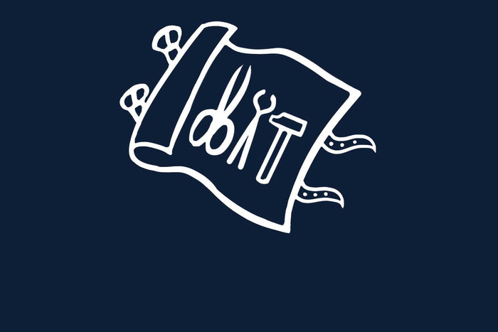 Een tekening van een etui met gereedschap.