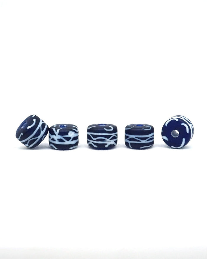Cuenta de vidrio vikingo Havdhem, Gotland, azul-blanco, 5 piezas
