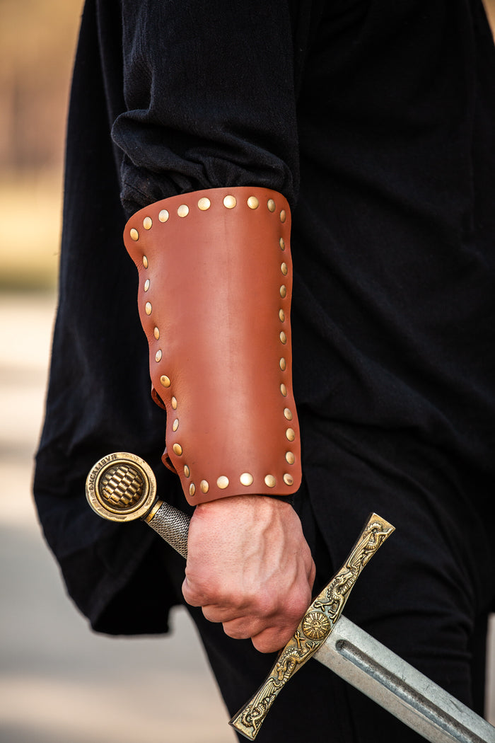 Marius leren bracers, onderarmbeschermers, bruin