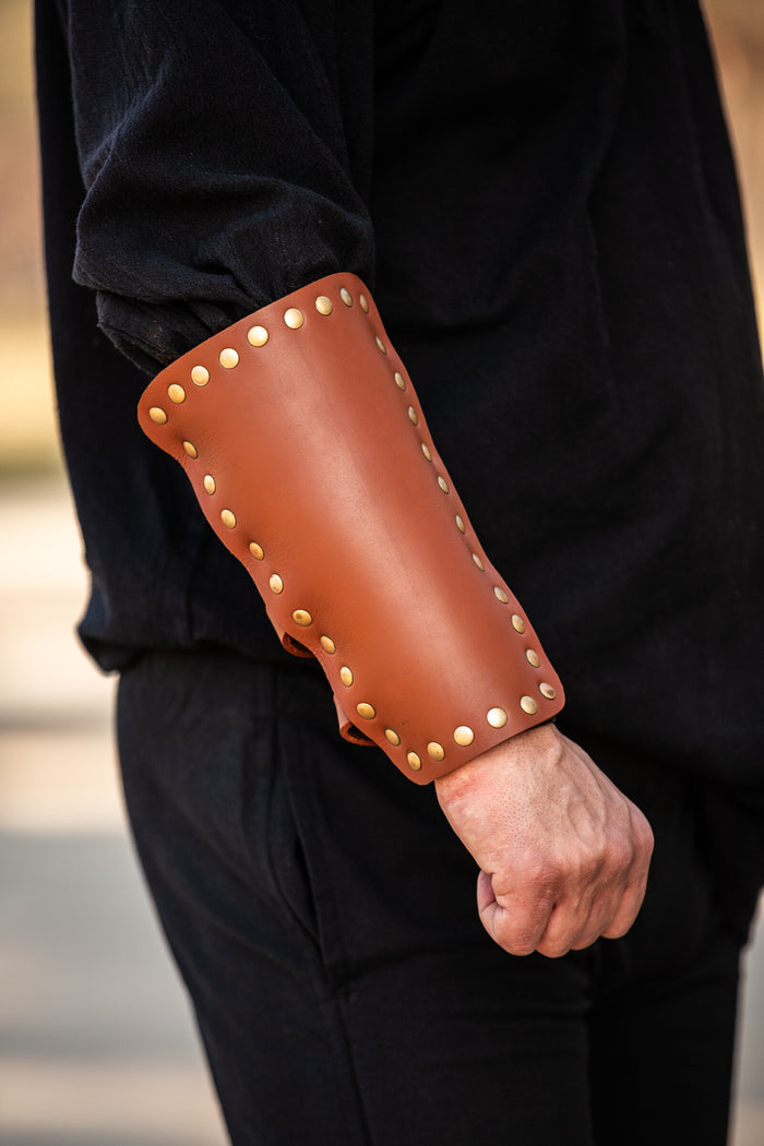 Marius leren bracers, onderarmbeschermers, bruin
