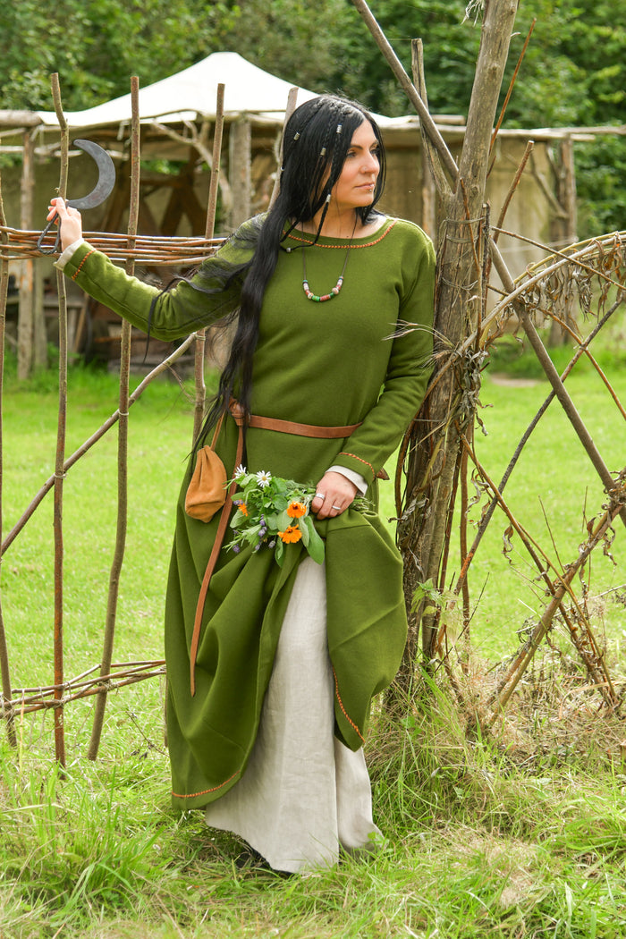 Viking jurk Jorunn, wol, groen