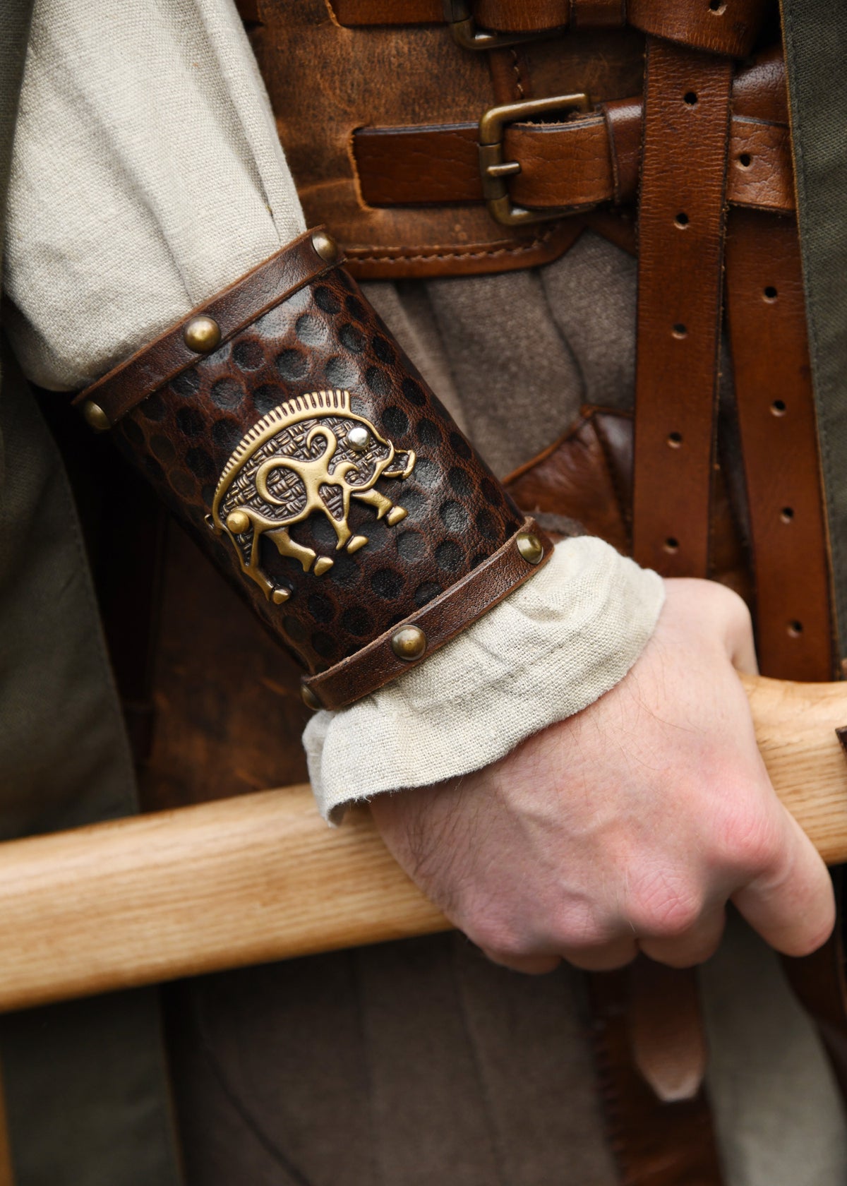 Bracelet Sanglier celtique Knocknagael par pièce, cuir