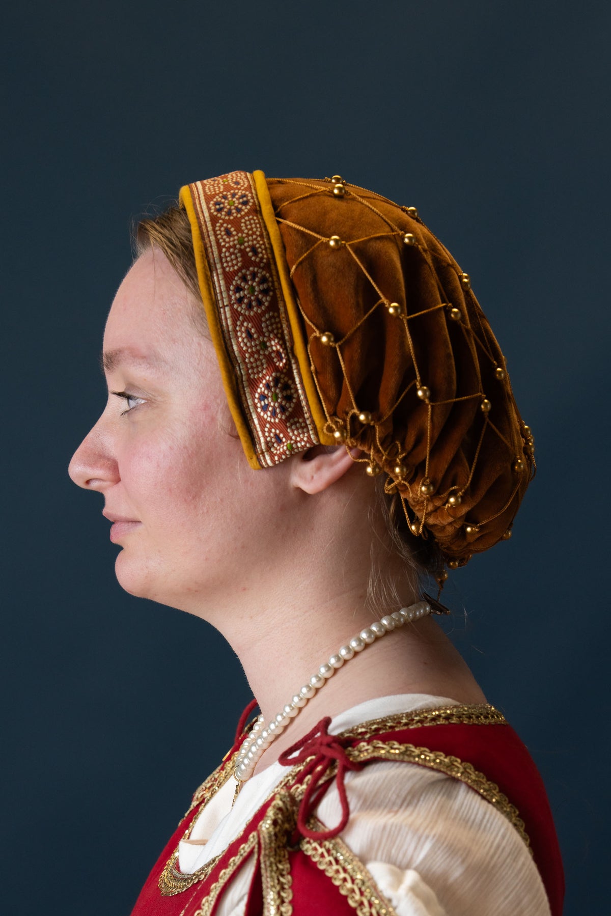 Hårnet (caul) Isabeau, fløjl, rød