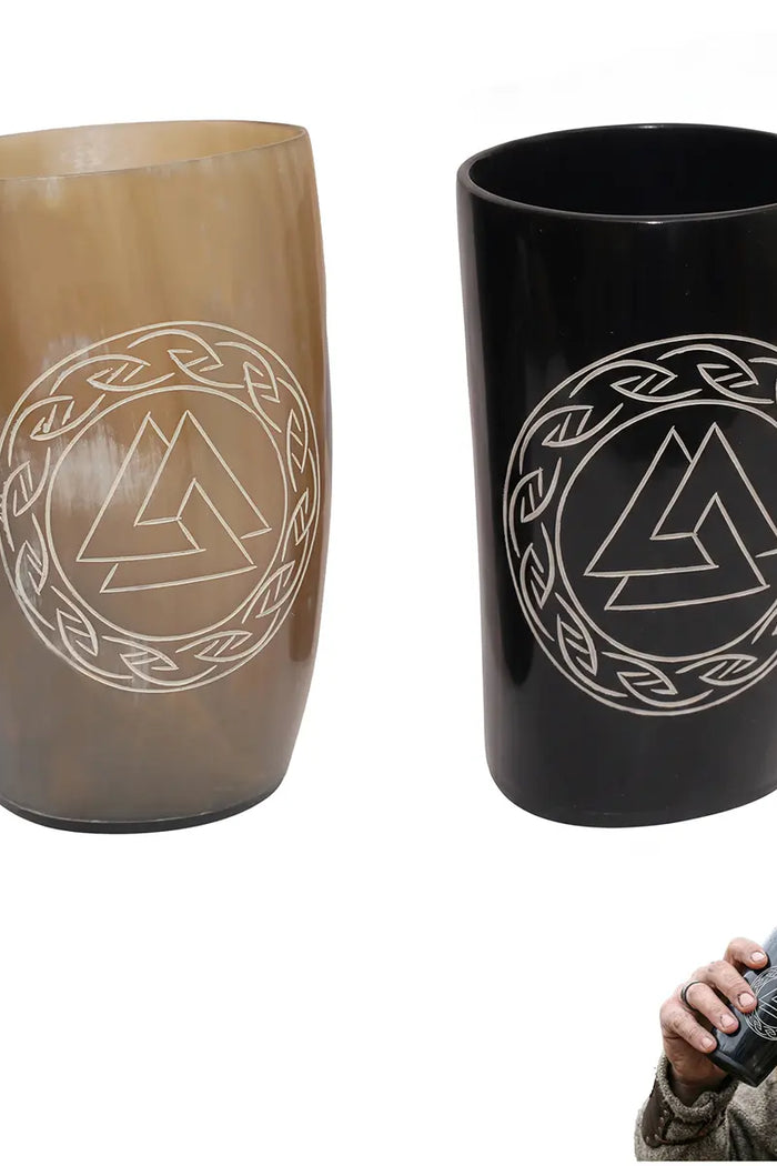 Vikinghoorn bekerset met Valknut-gravure, set van 2
