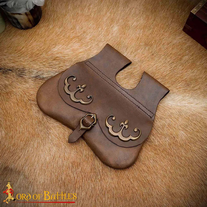 Medieval kidney purse with antique fittings, brown, 14th-15th centuries