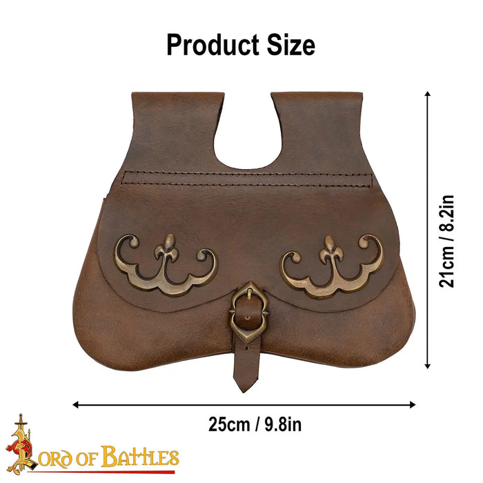 Medieval kidney purse with antique fittings, brown, 14th-15th centuries