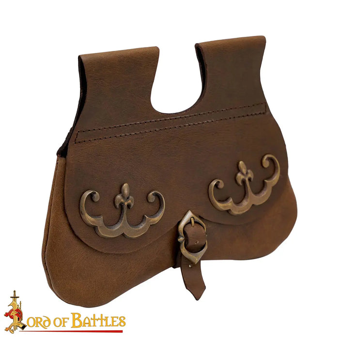 Medieval kidney purse with antique fittings, brown, 14th-15th centuries