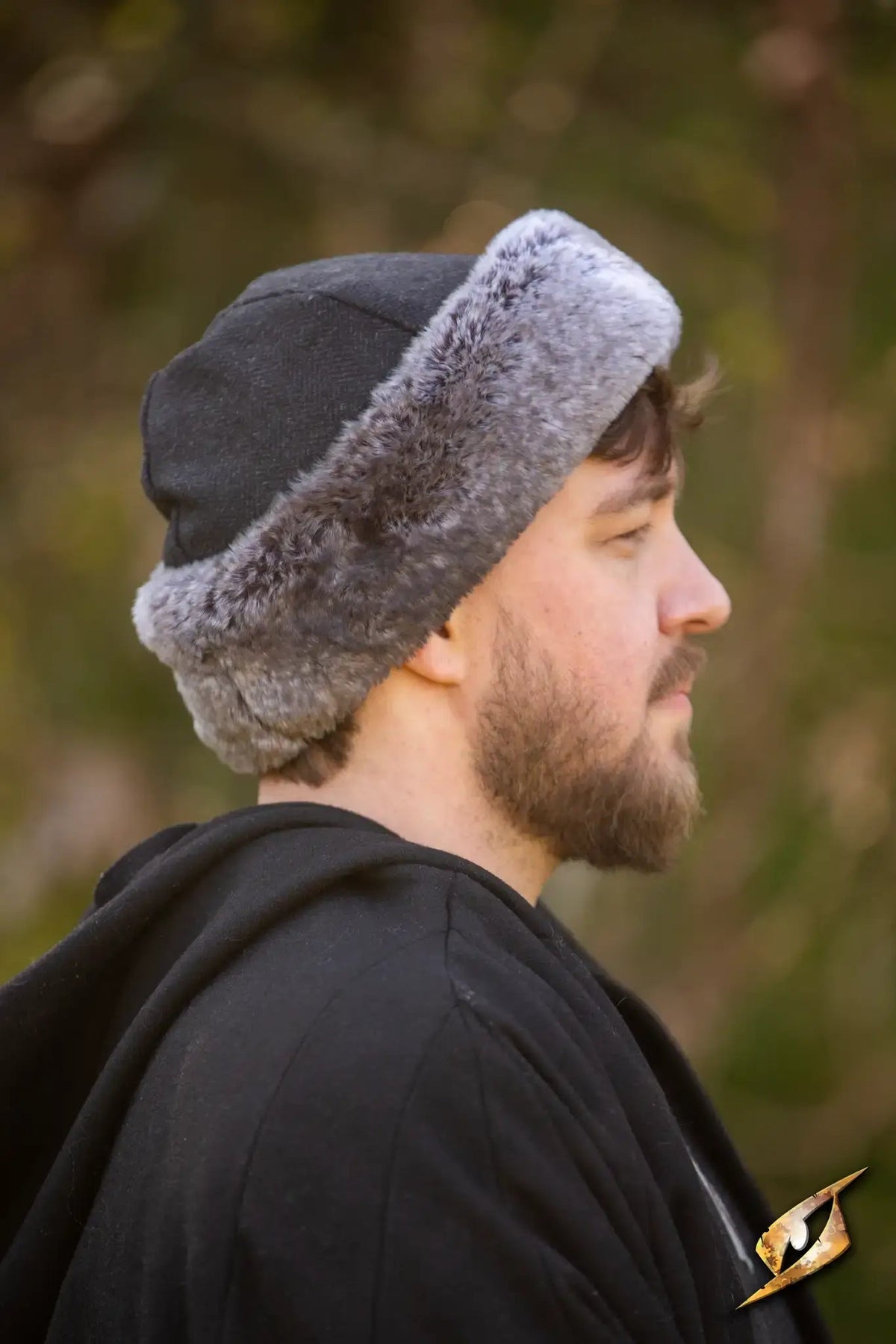 Cappello vichingo Toke, misto lana, nero-grigio