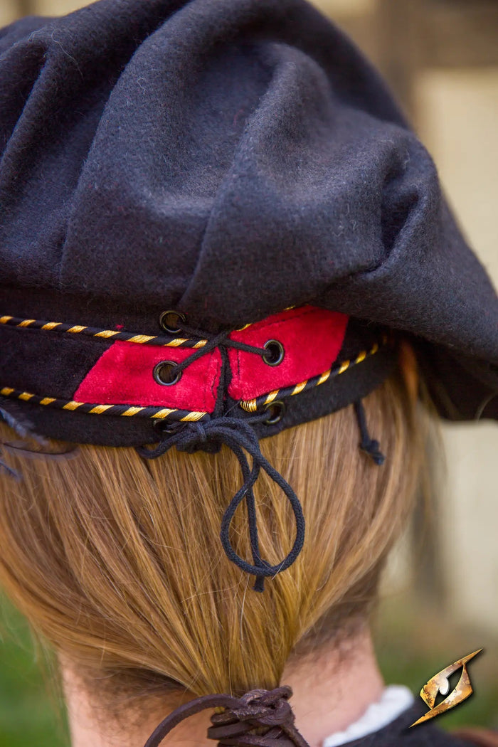 Renessanse beret, ullblanding, sort-rød