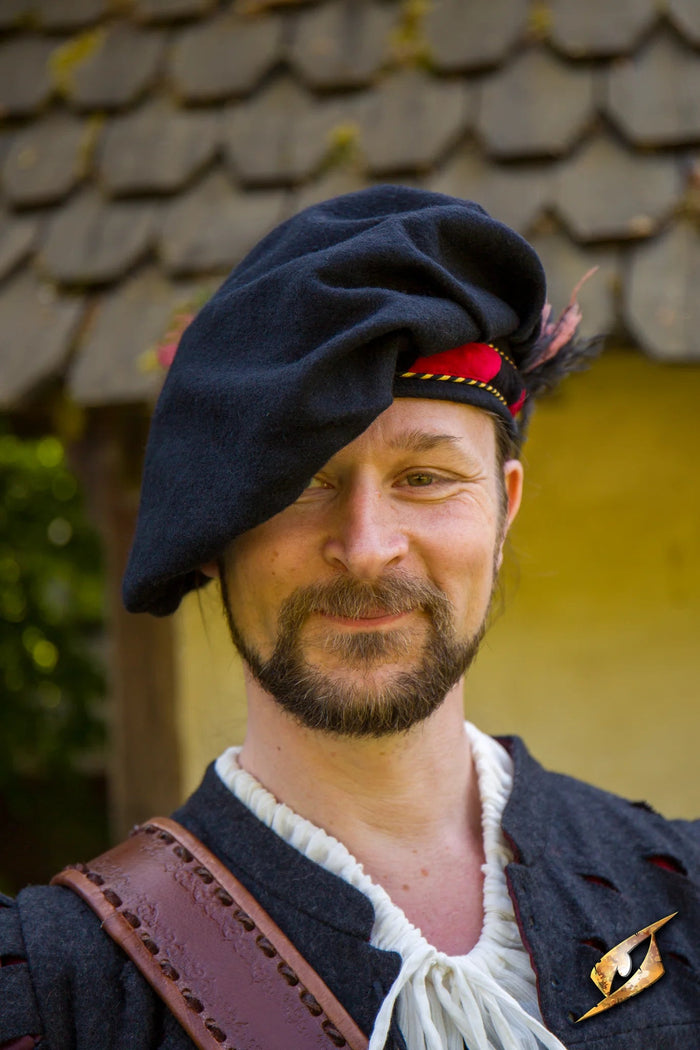 Renessanse beret, ullblanding, sort-rød