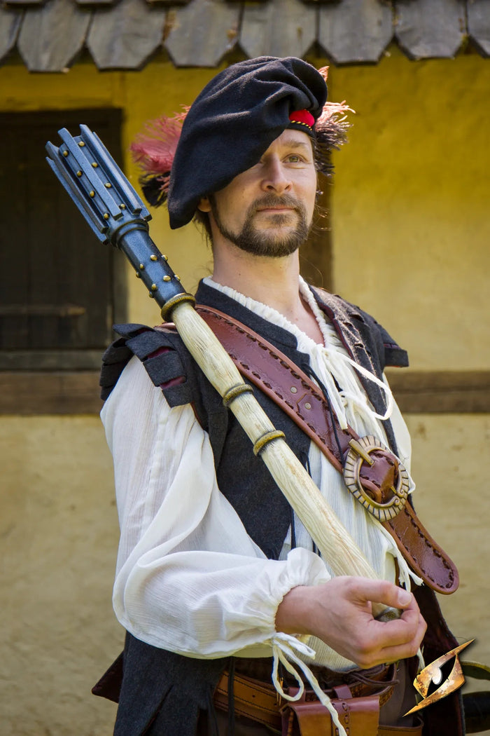 Renessanse beret, ullblanding, sort-rød