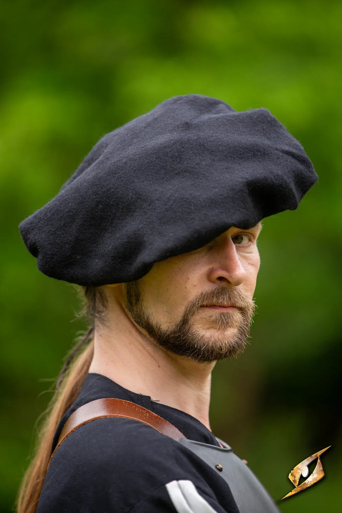 Renaissance baret, wolmix, rood-groen-zwart