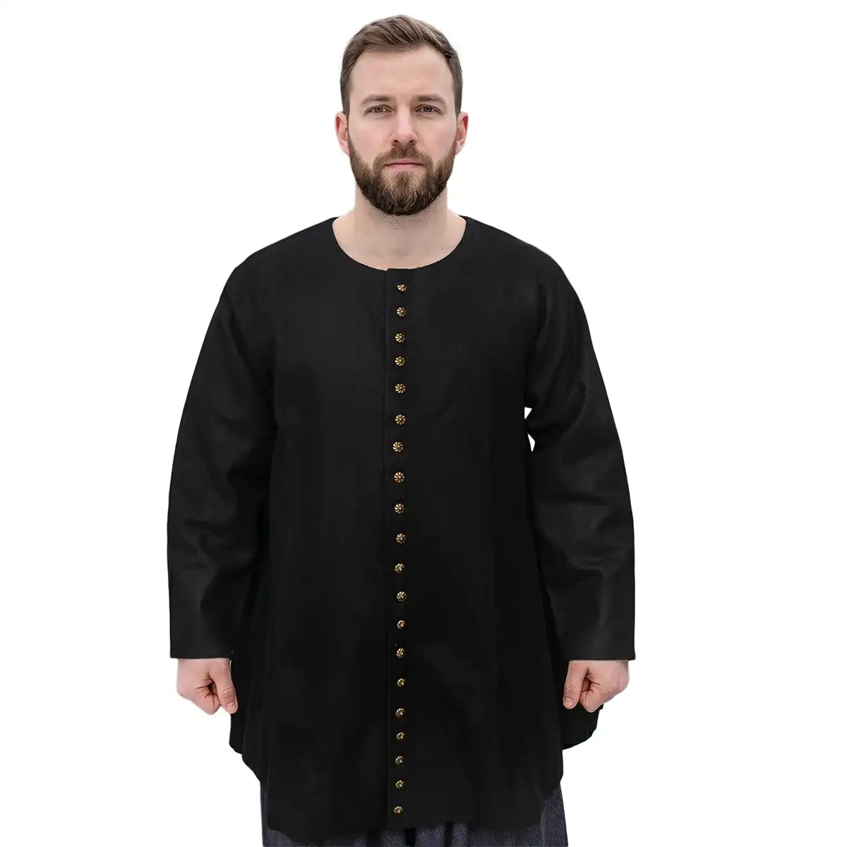 Houppelande medieval tardio, preto, lã