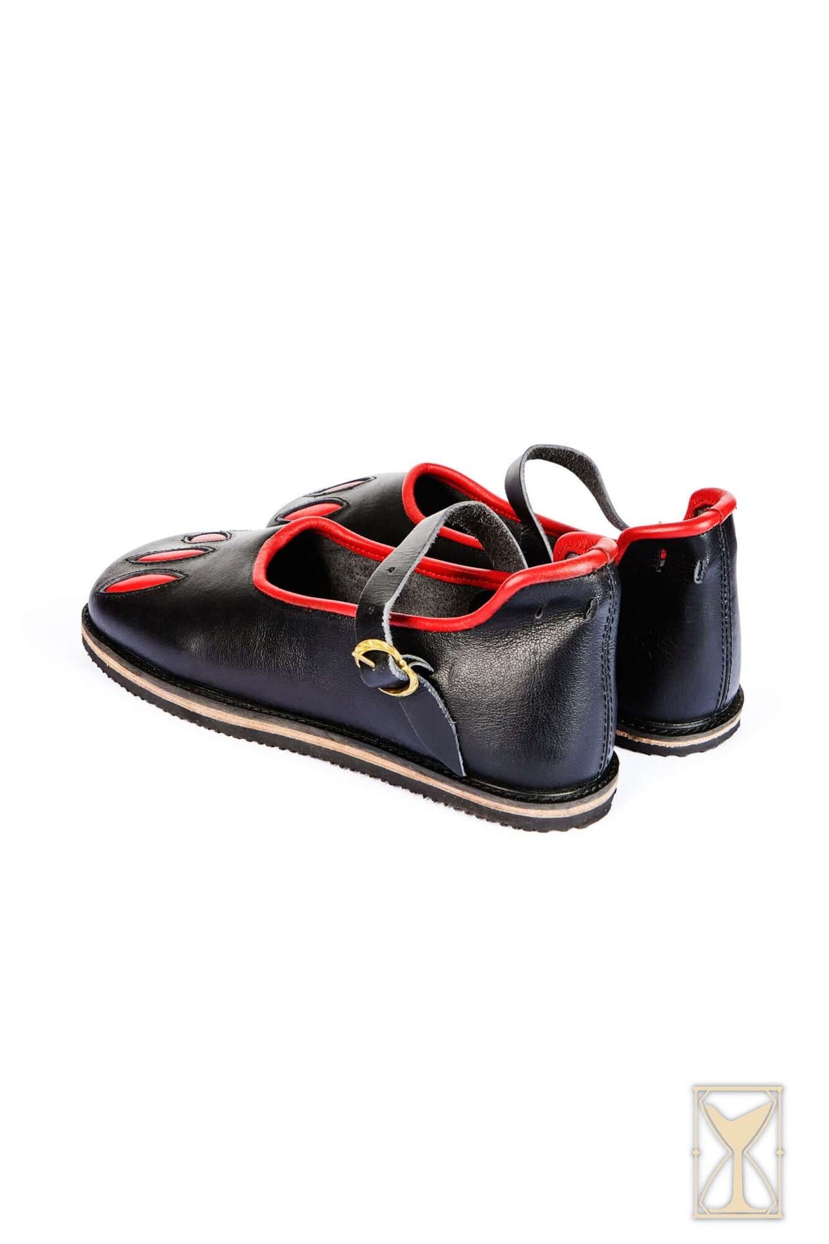 Landsknechtschoenen, breedbek schoenen, zwart-rood