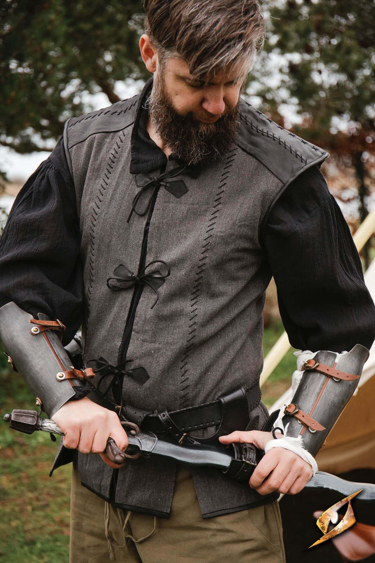 Jerkin Robin, bomull og lær, svart