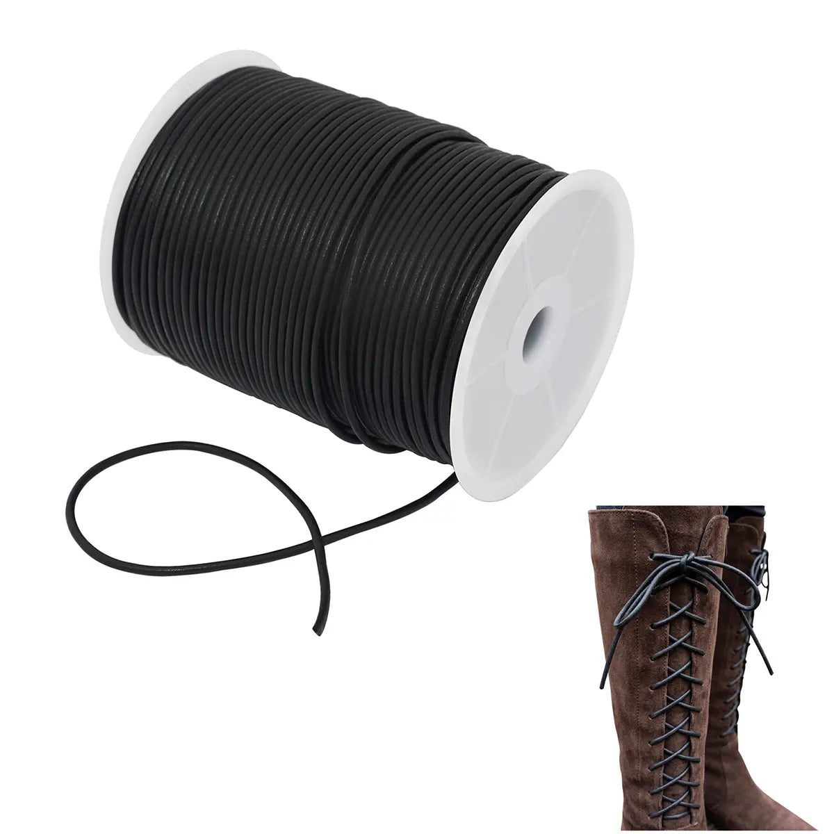 Leather cord, black, 100 meters