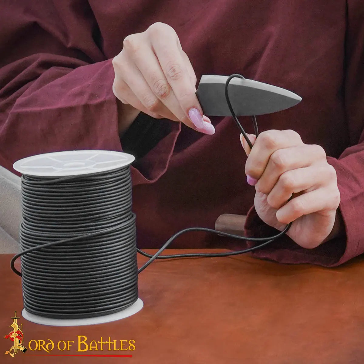 Leather cord, black, 100 meters