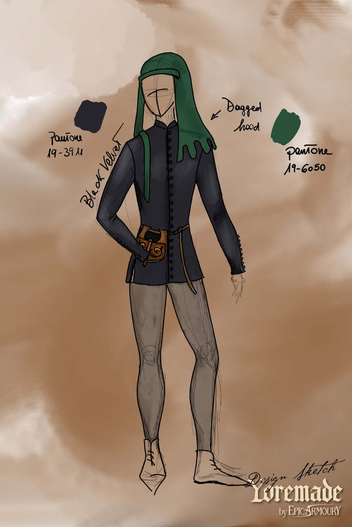 Cotehardie Bonifacio, velvet, green