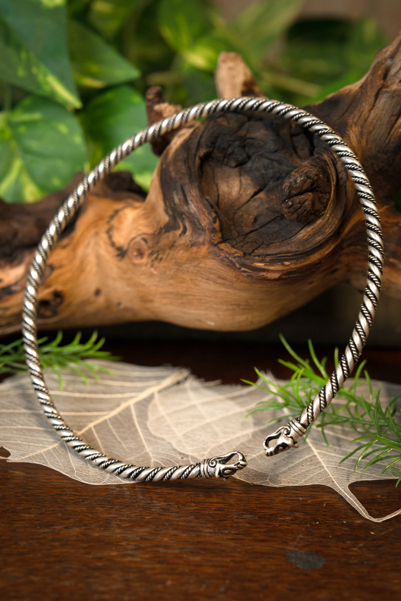 Viking torque with wolf heads, silvered bronze