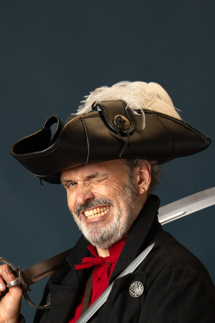 Flint tricorn, leer, zwart