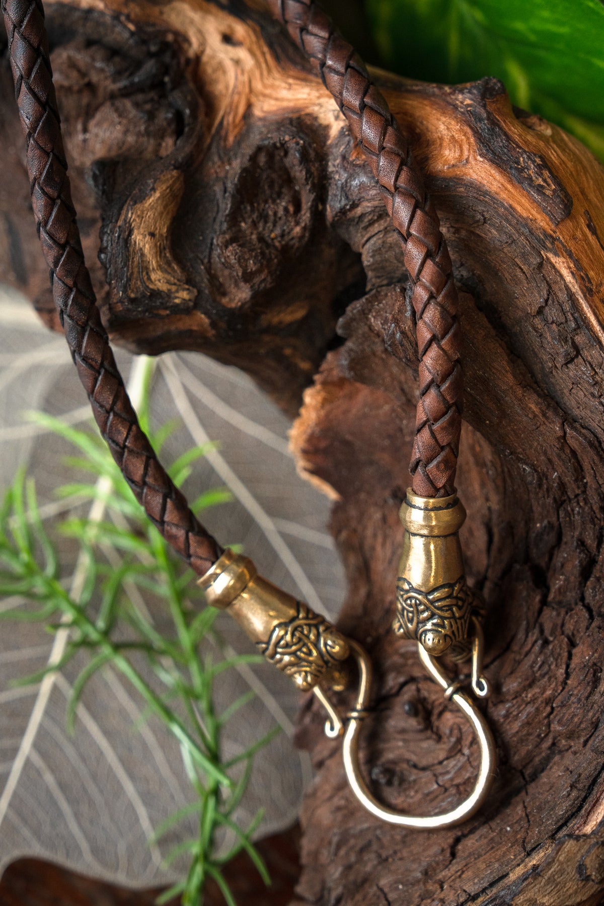 Viking ketting Oseberg, bruin, leer