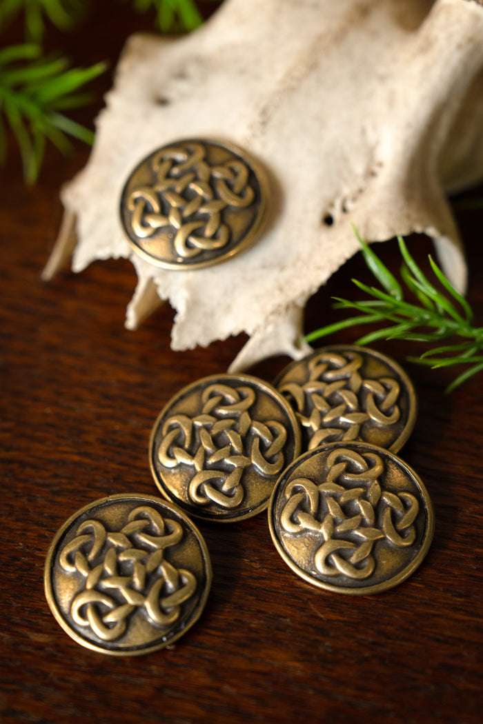 Celtic buttons Orkney, set of 5 pieces, brass