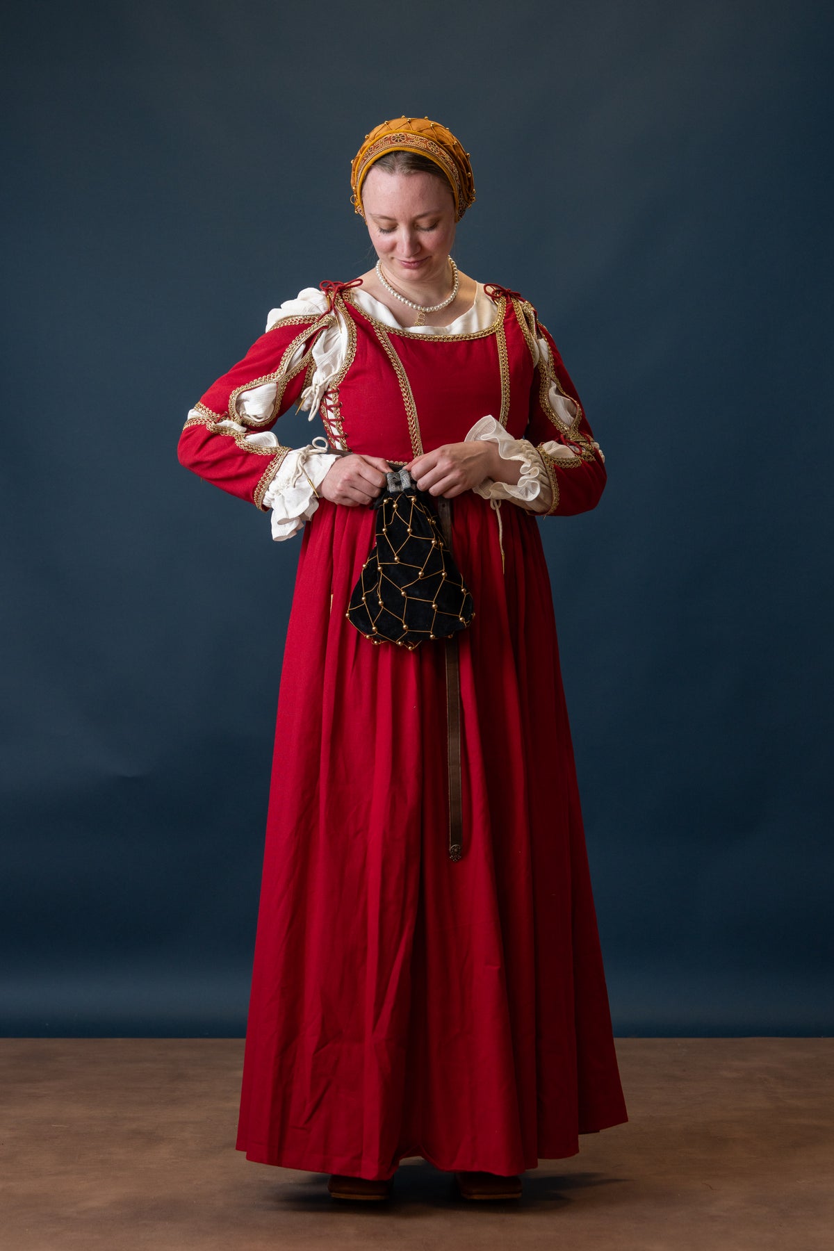 Hårnet (caul) Isabeau, fløjl, rød