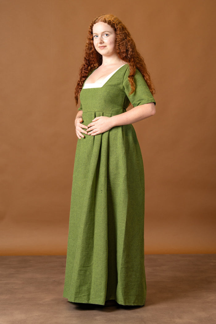 Vestido medieval Frideswinde, século XIV, verde