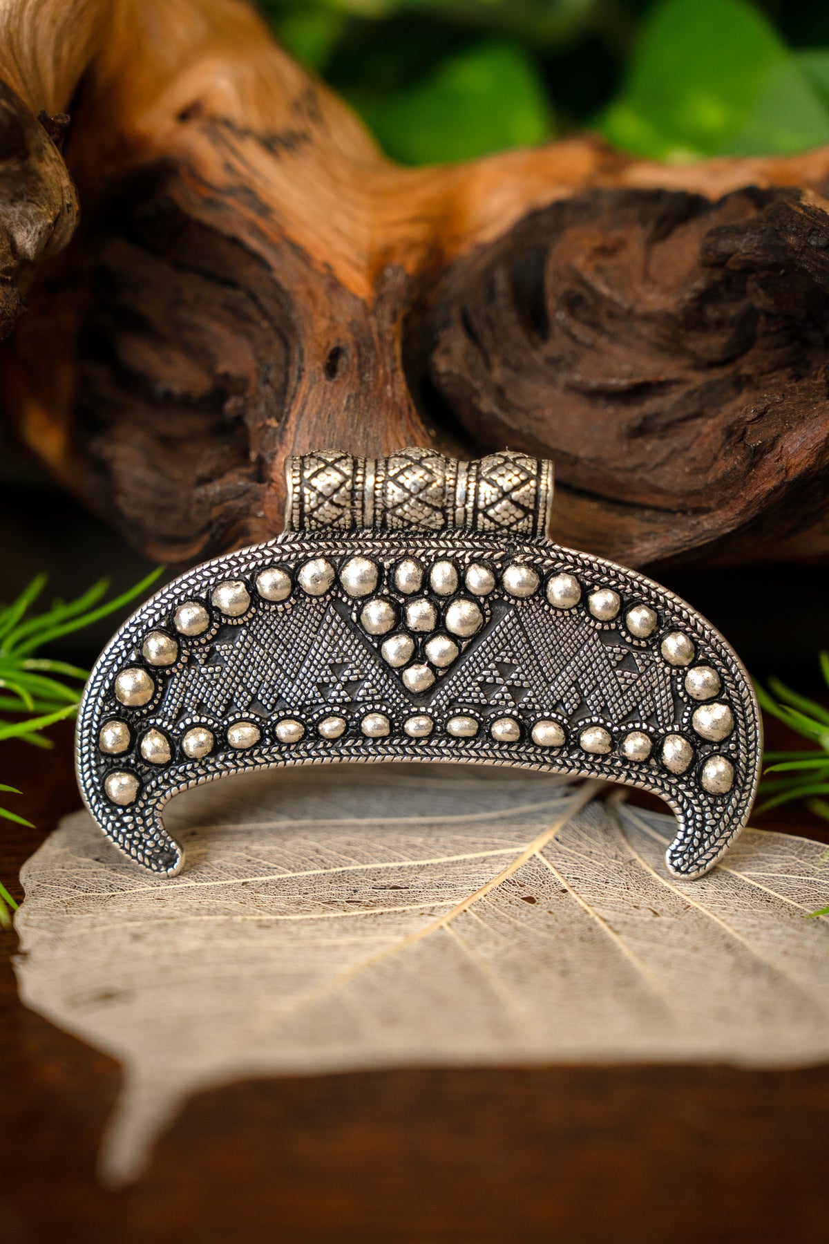 Slavic lunula amulet Gnezdovo, silvered bronze