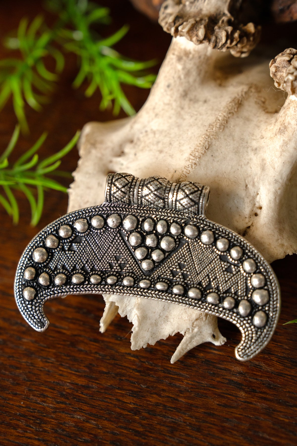 Slavic lunula amulet Gnezdovo, silvered bronze