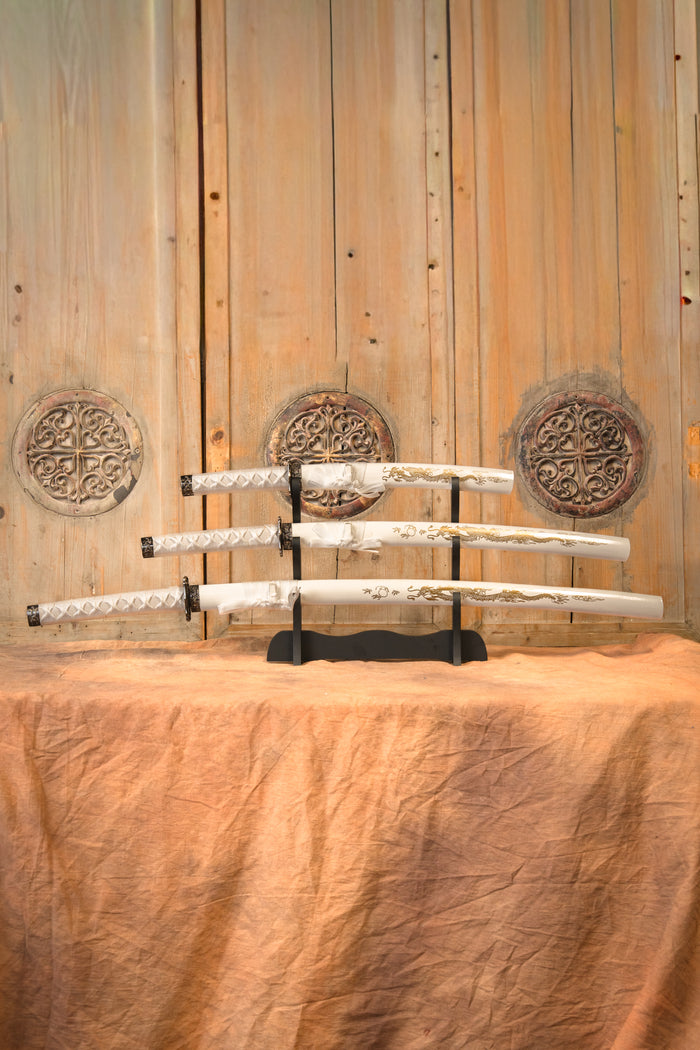 Katana, wakizashi & tanto dragon blanc, semi-tranchant