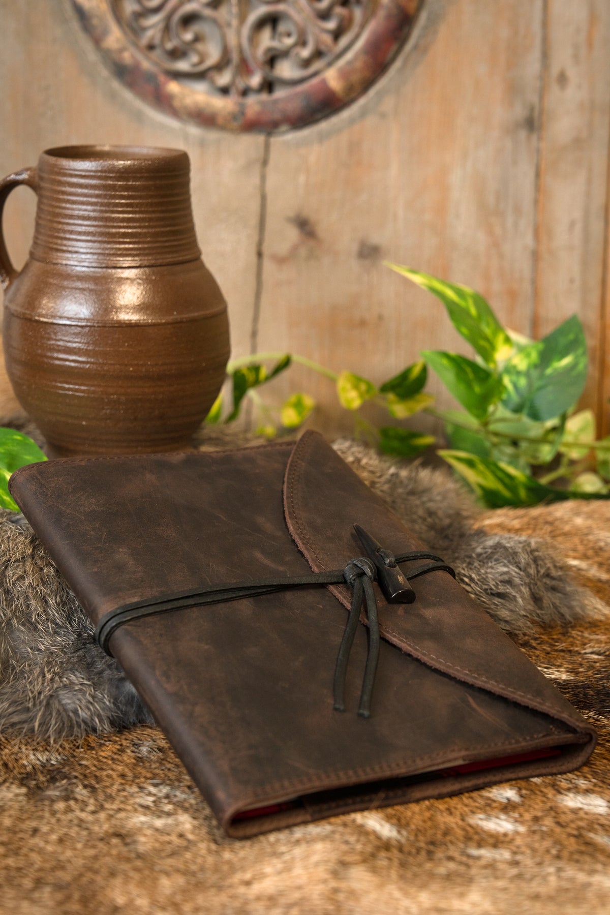 Notitieboek met leren hoes, bruin, L