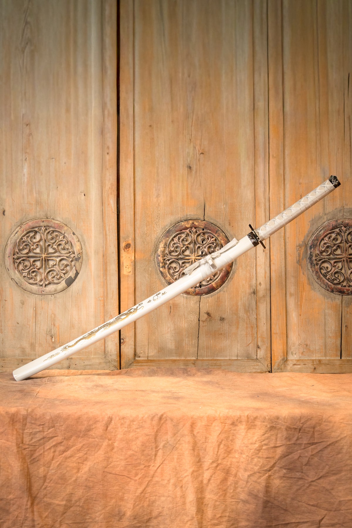 Katana, wakizashi & tanto dragon blanc, semi-tranchant