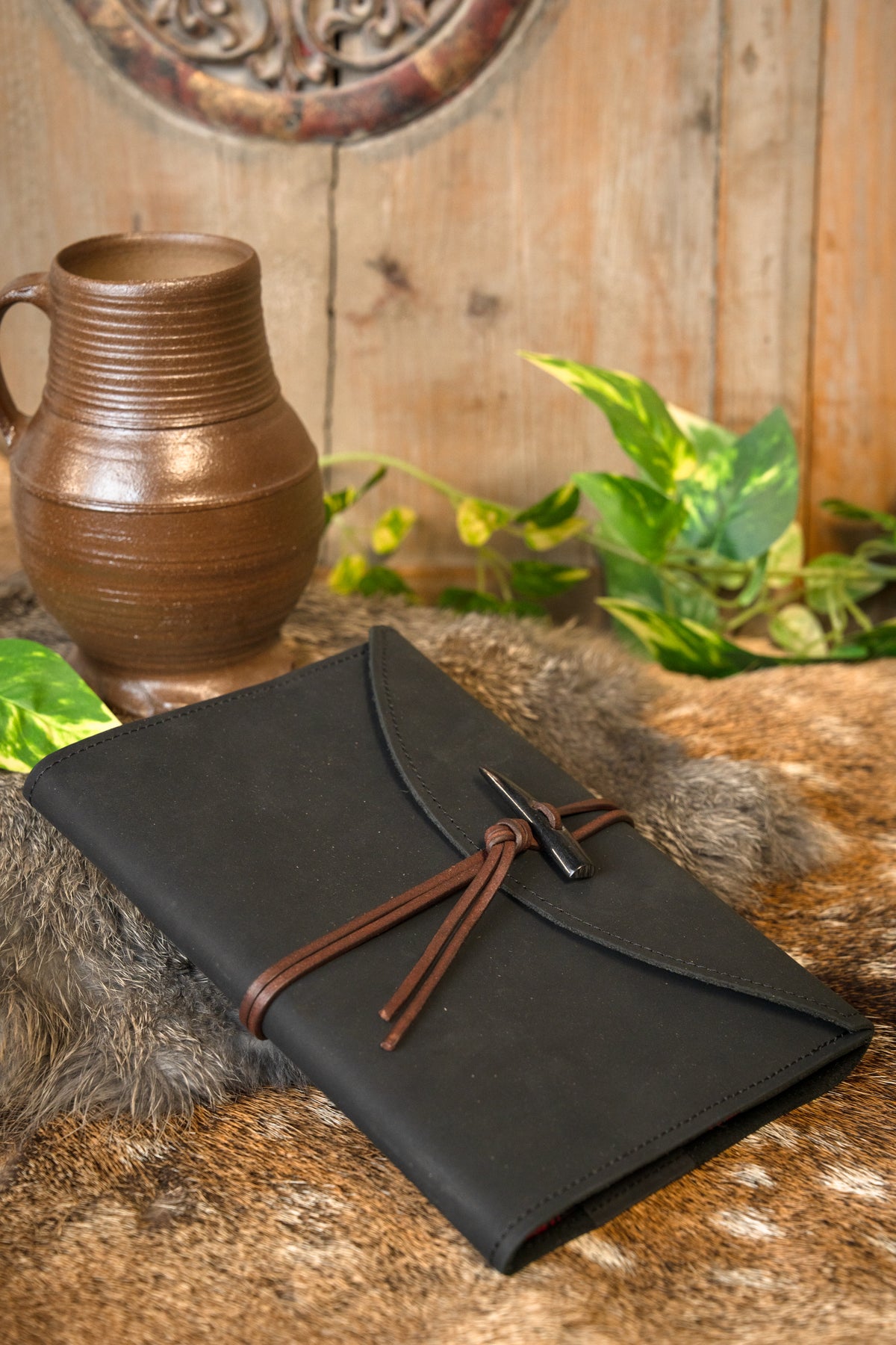 Caderno com capa de couro, preto, L