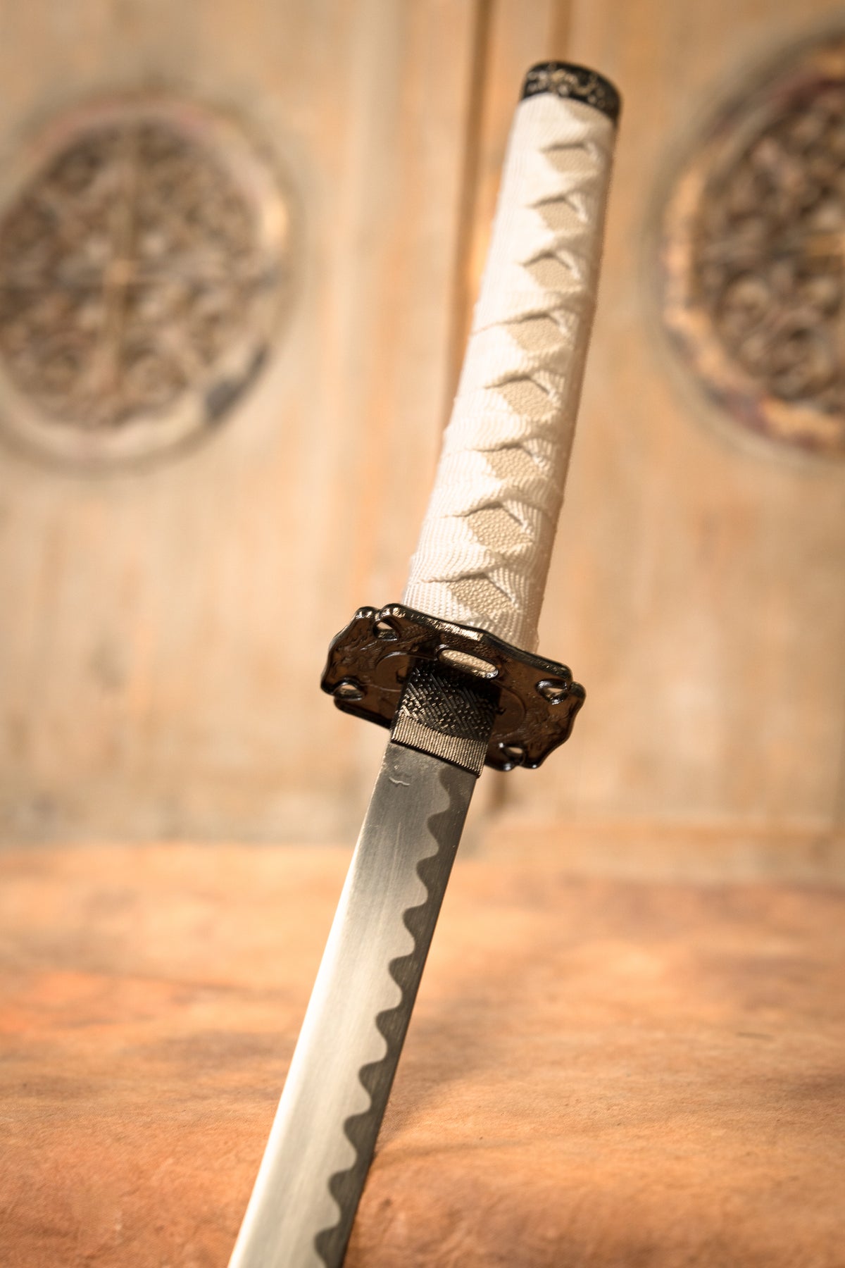 Katana, wakizashi & tanto dragon blanc, semi-tranchant