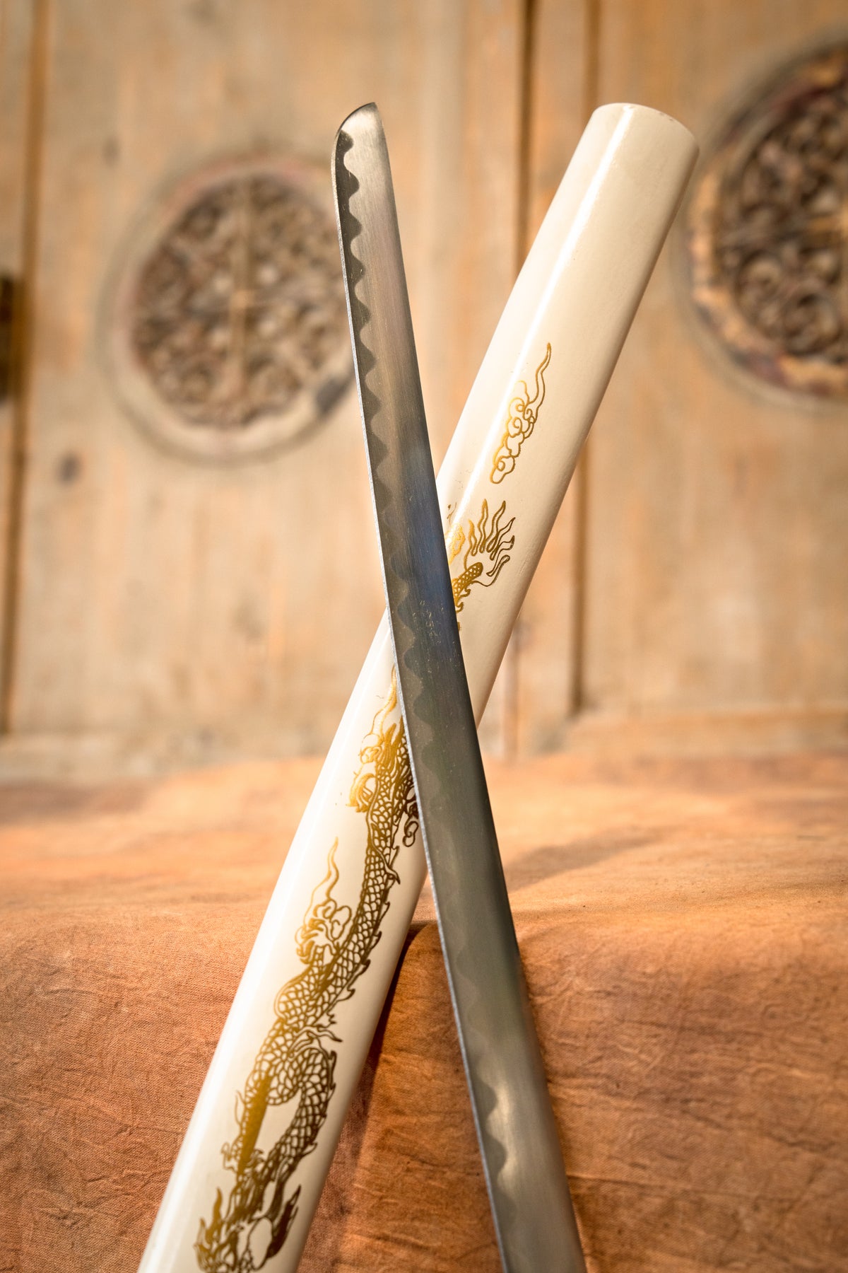 Katana, wakizashi & tanto dragon blanc, semi-tranchant