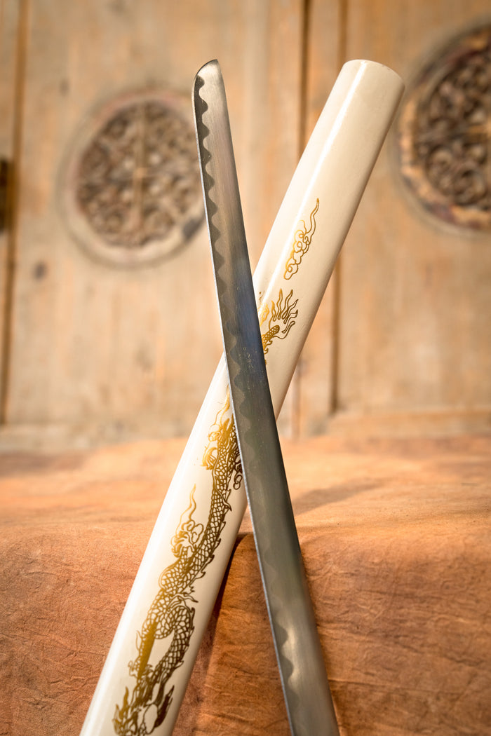 Katana, wakizashi & tanto dragon blanc, semi-tranchant