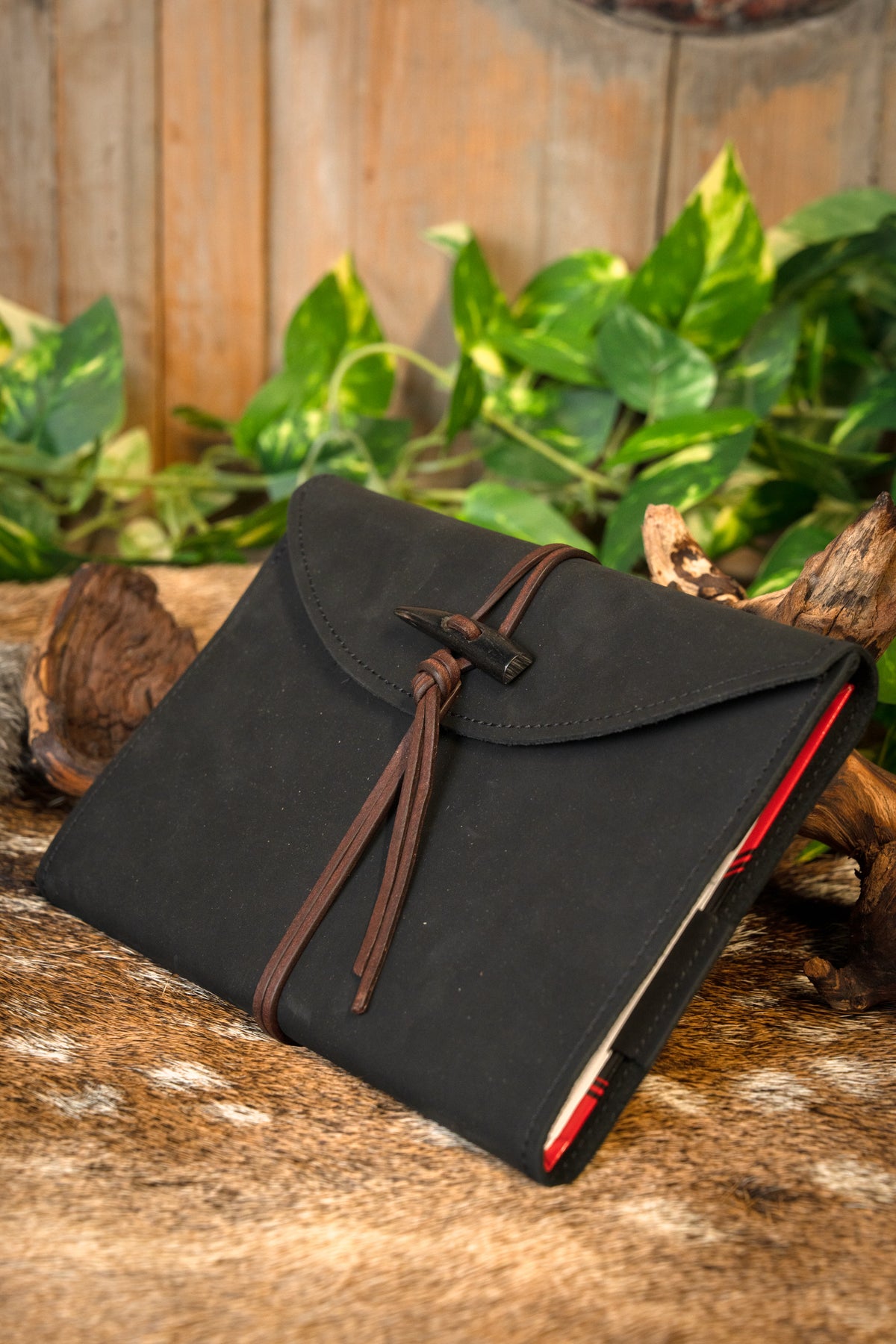 Caderno com capa de couro, preto, L